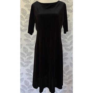 LANDS END Black Velvet Velour Dress Size Medium Petite 10-12 Party Formal Gothic